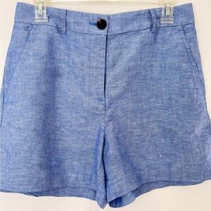 Ann Taylor Linen Blend Blue Tailored Shorts Size 4 High Rise Summer Lightweight